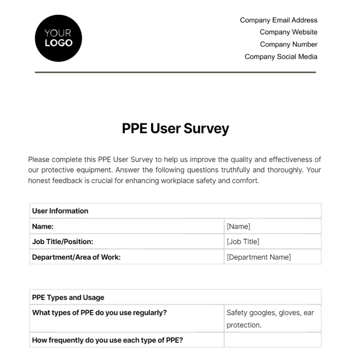 PPE User Survey Template