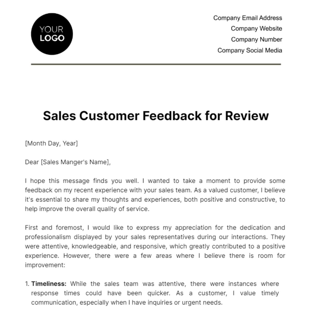 Sales Customer Feedback for Review Template