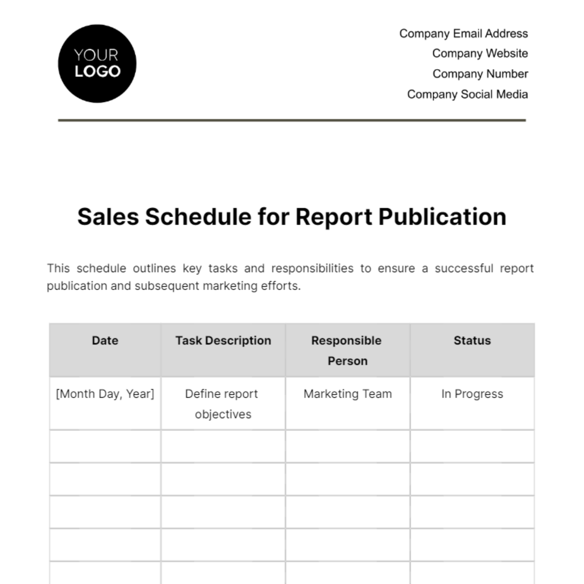 Free Sales Schedule for Report Publication Template