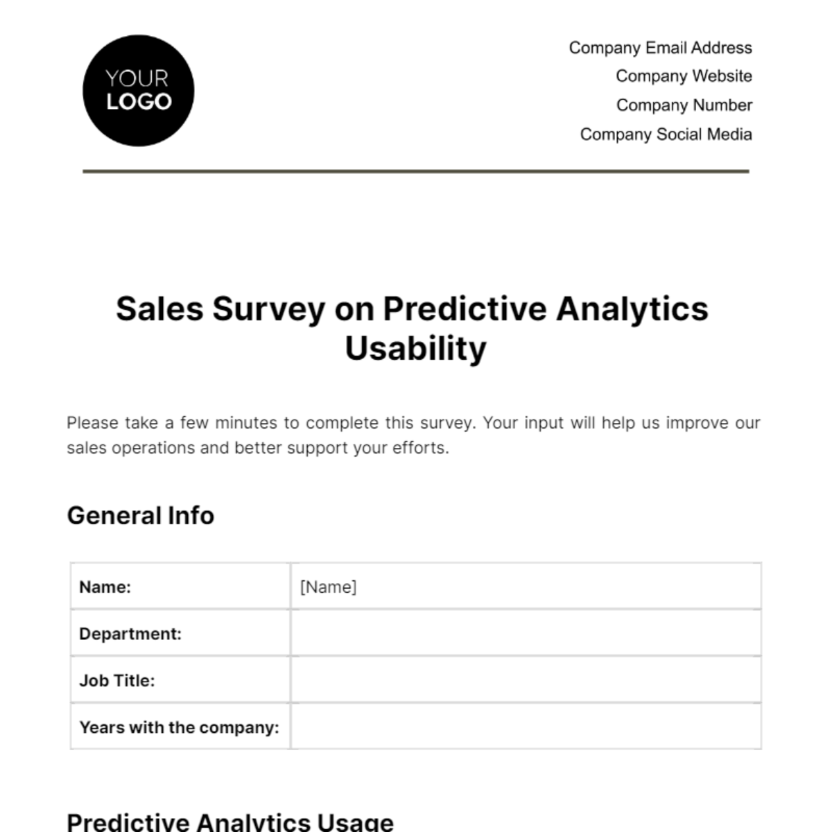 Free Sales Survey on Predictive Analytics Usability Template