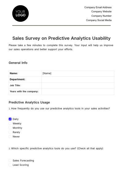 Free Sales Survey on Predictive Analytics Usability Template to Edit Online