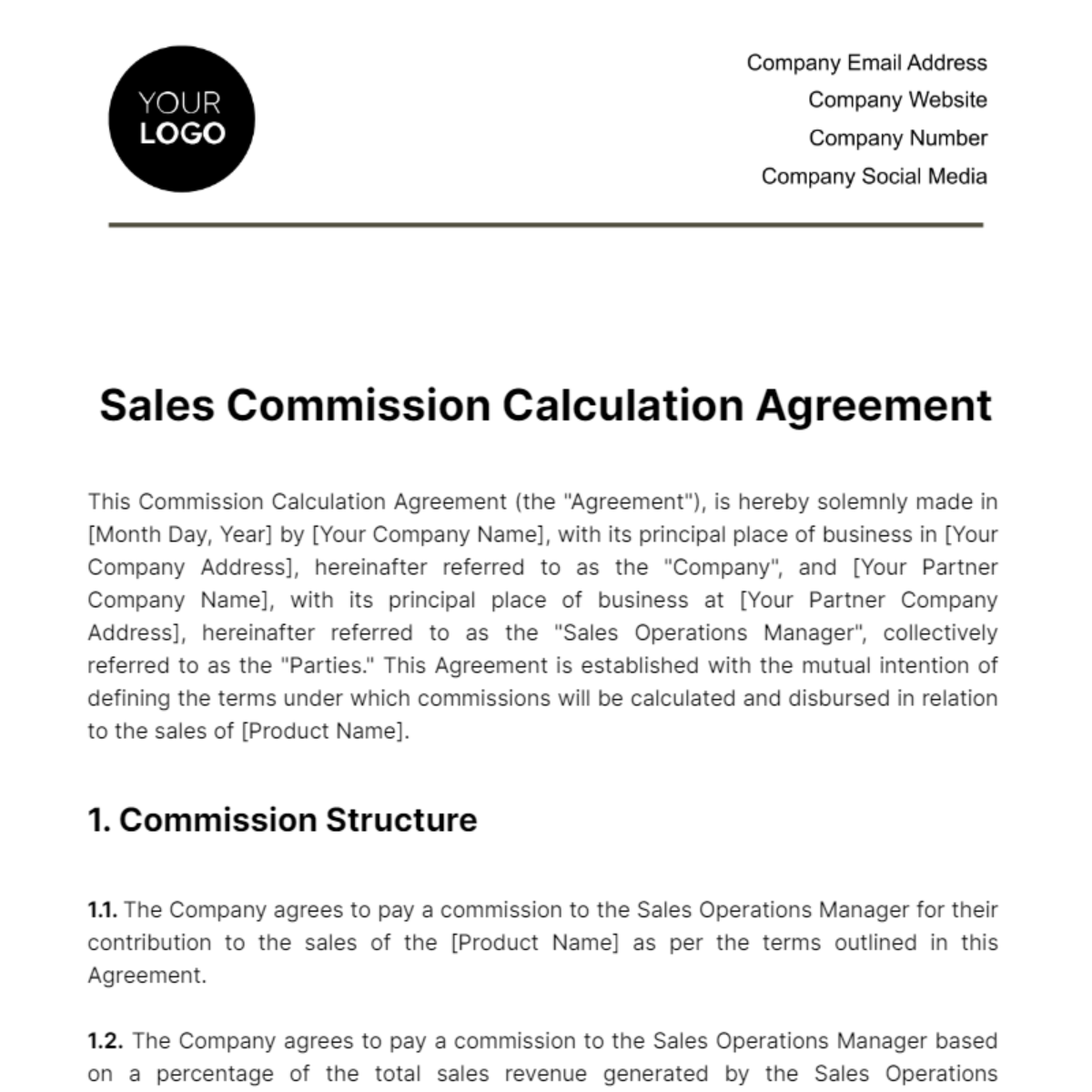 Free Sales Commission Calculation Agreement Template