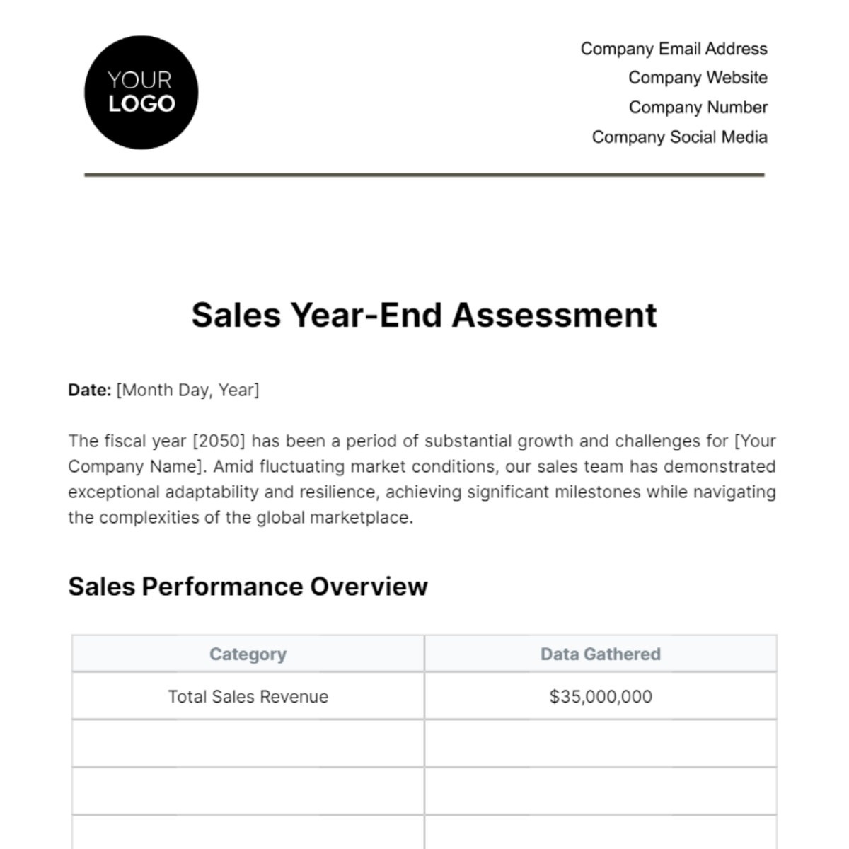 Free Sales Year-End Assessment Template