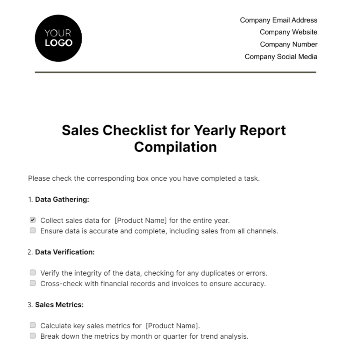Free Sales Checklist for Yearly Report Compilation Template