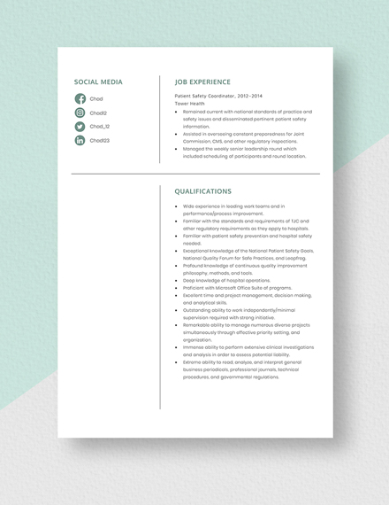 Patient Safety Coordinator Resume Template