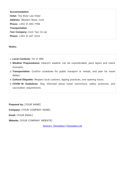 Free 3 Day Ireland Itinerary Template to Edit Online