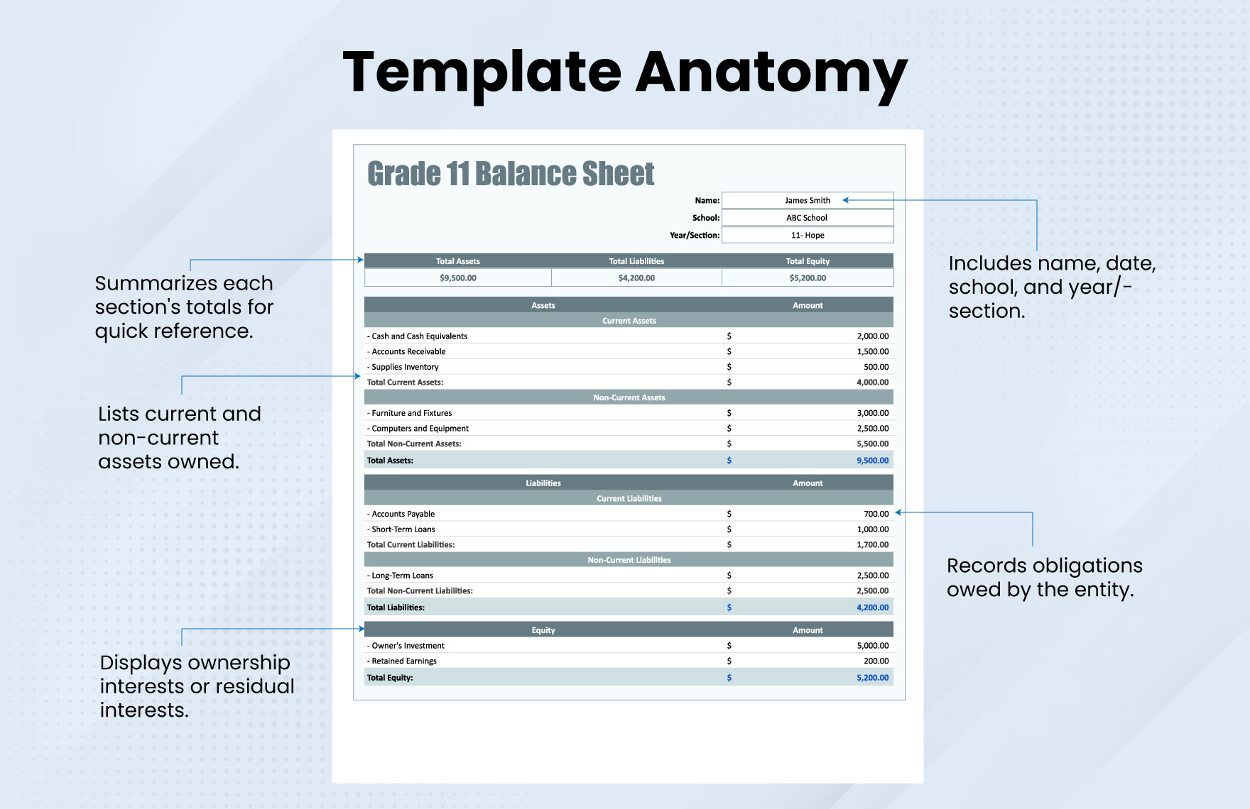 Grade 11 Balance Sheet Template