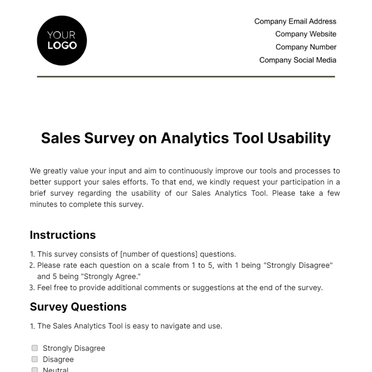 Sales Survey on Analytics Tool Usability Template