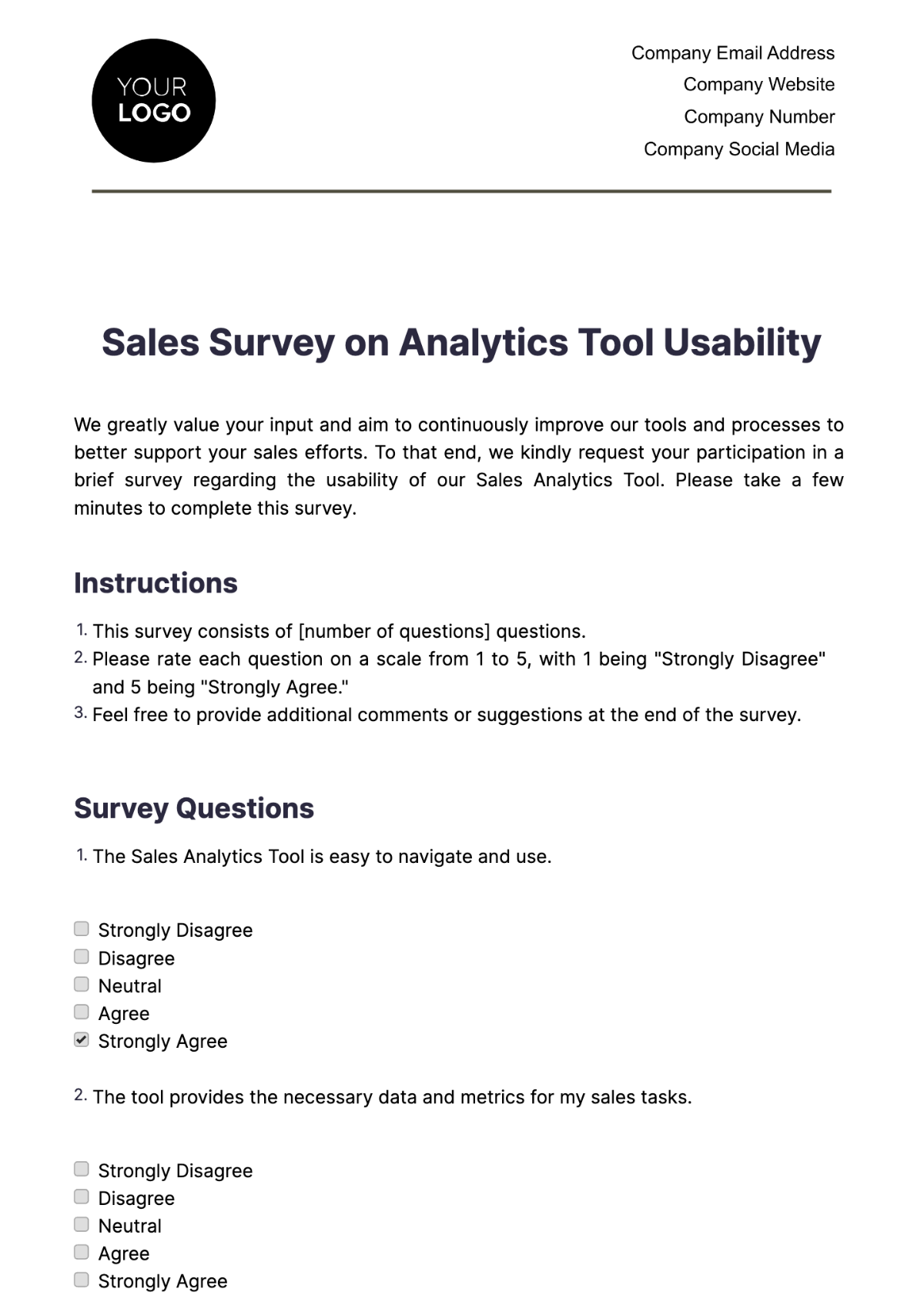 Sales Survey on Analytics Tool Usability Template - Edit Online & Download