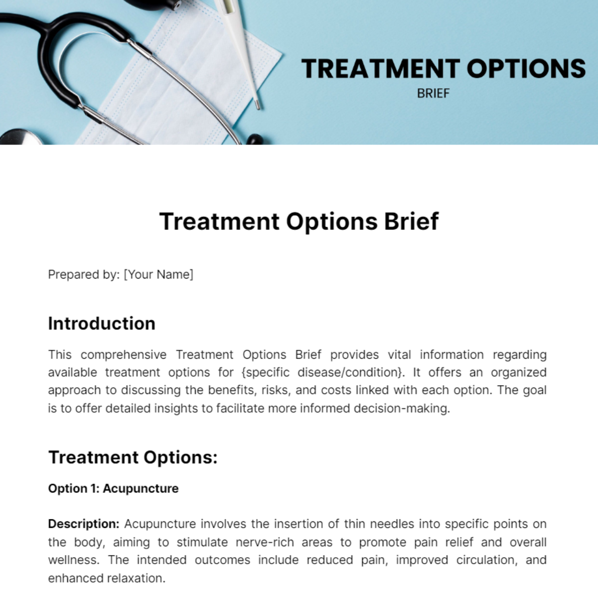 Free Treatment Options Brief Template