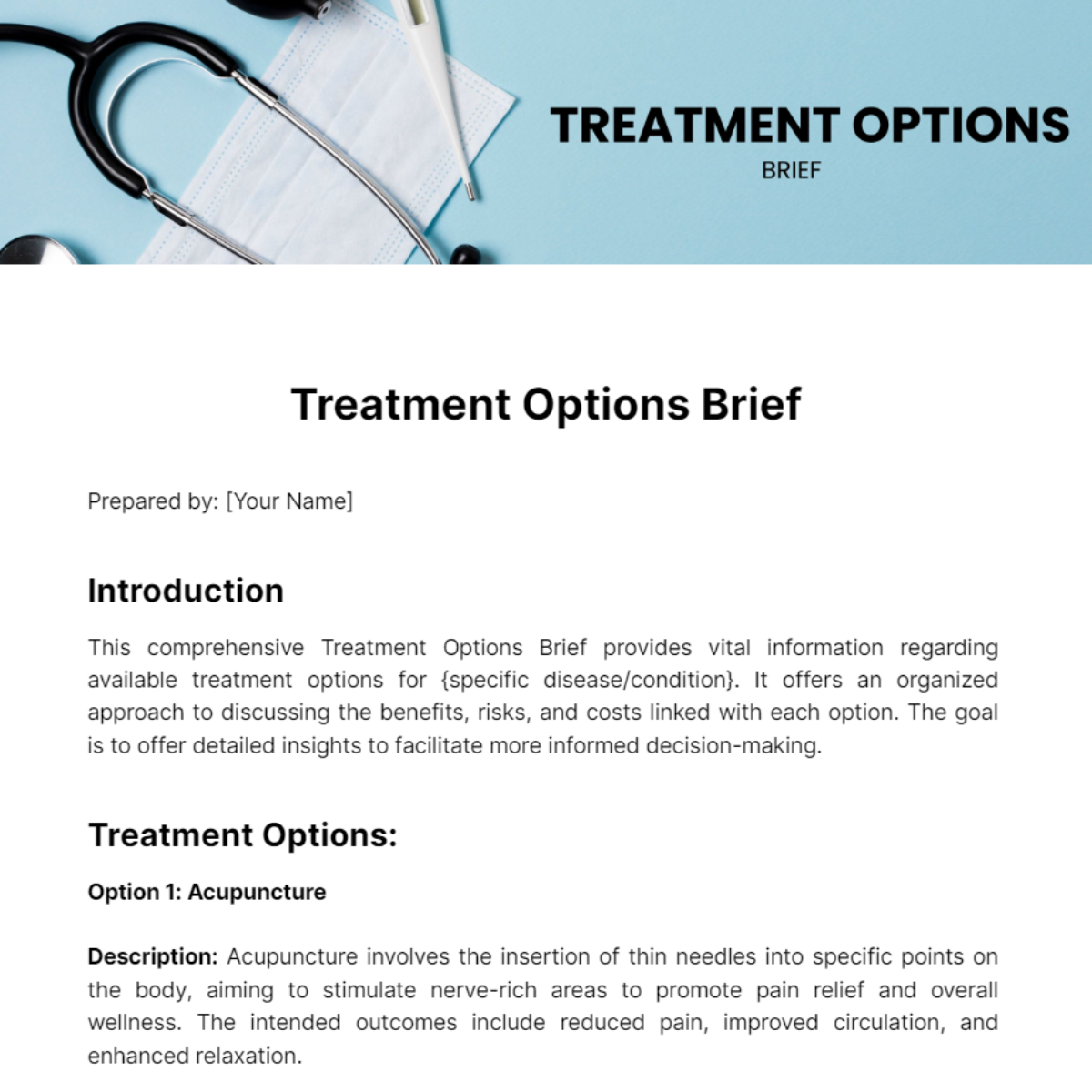 Treatment Options Brief Template - Edit Online & Download