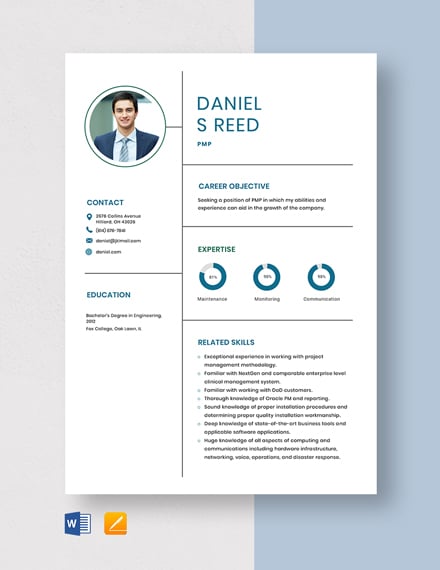 PMP Resume Template - Word, Apple Pages