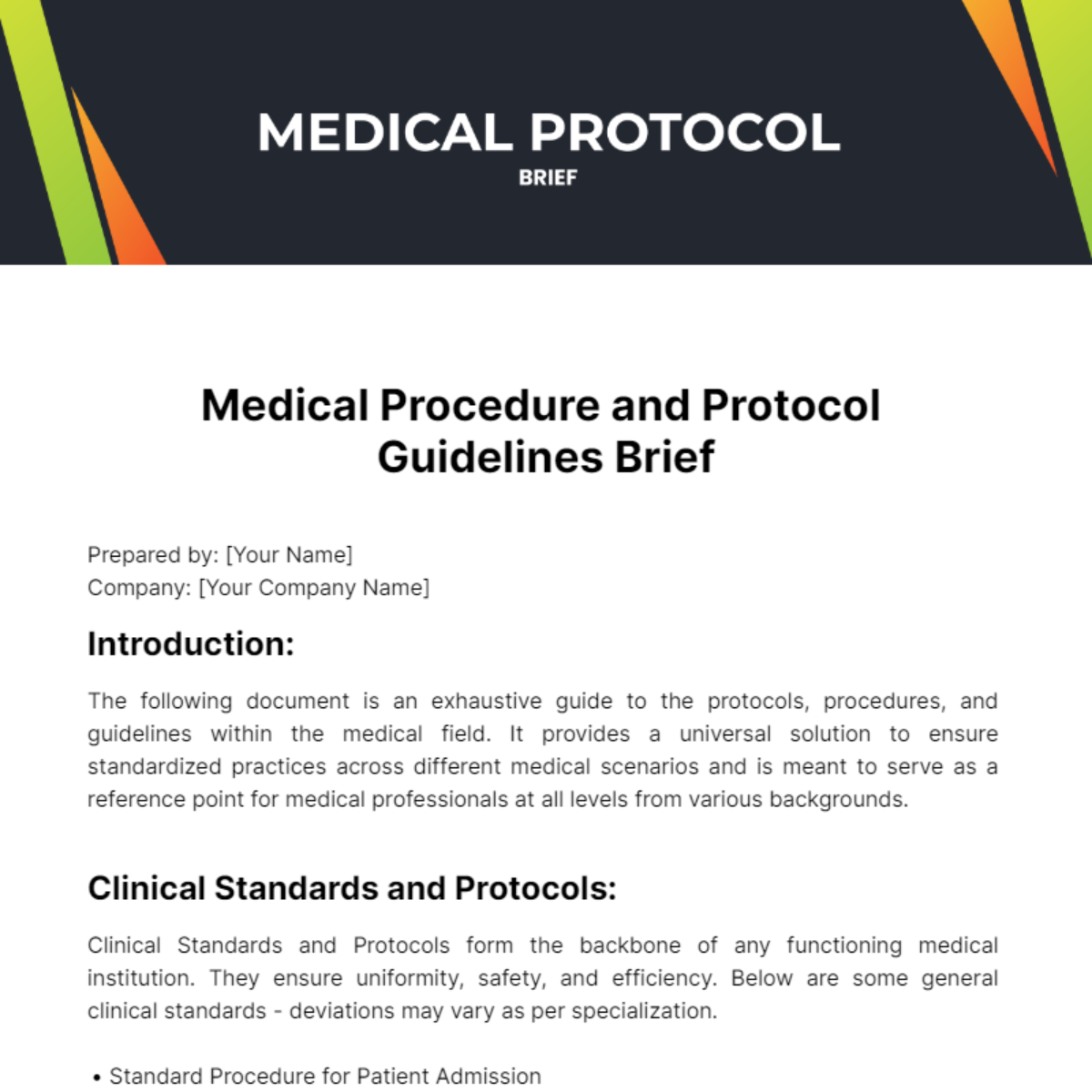 Free Medical Protocol Brief Template