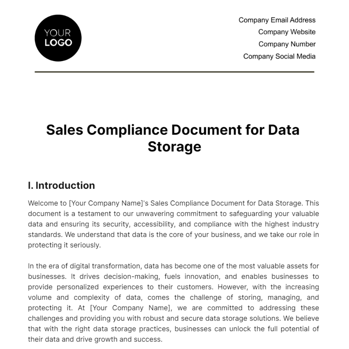 Free Sales Compliance Document for Data Storage Template