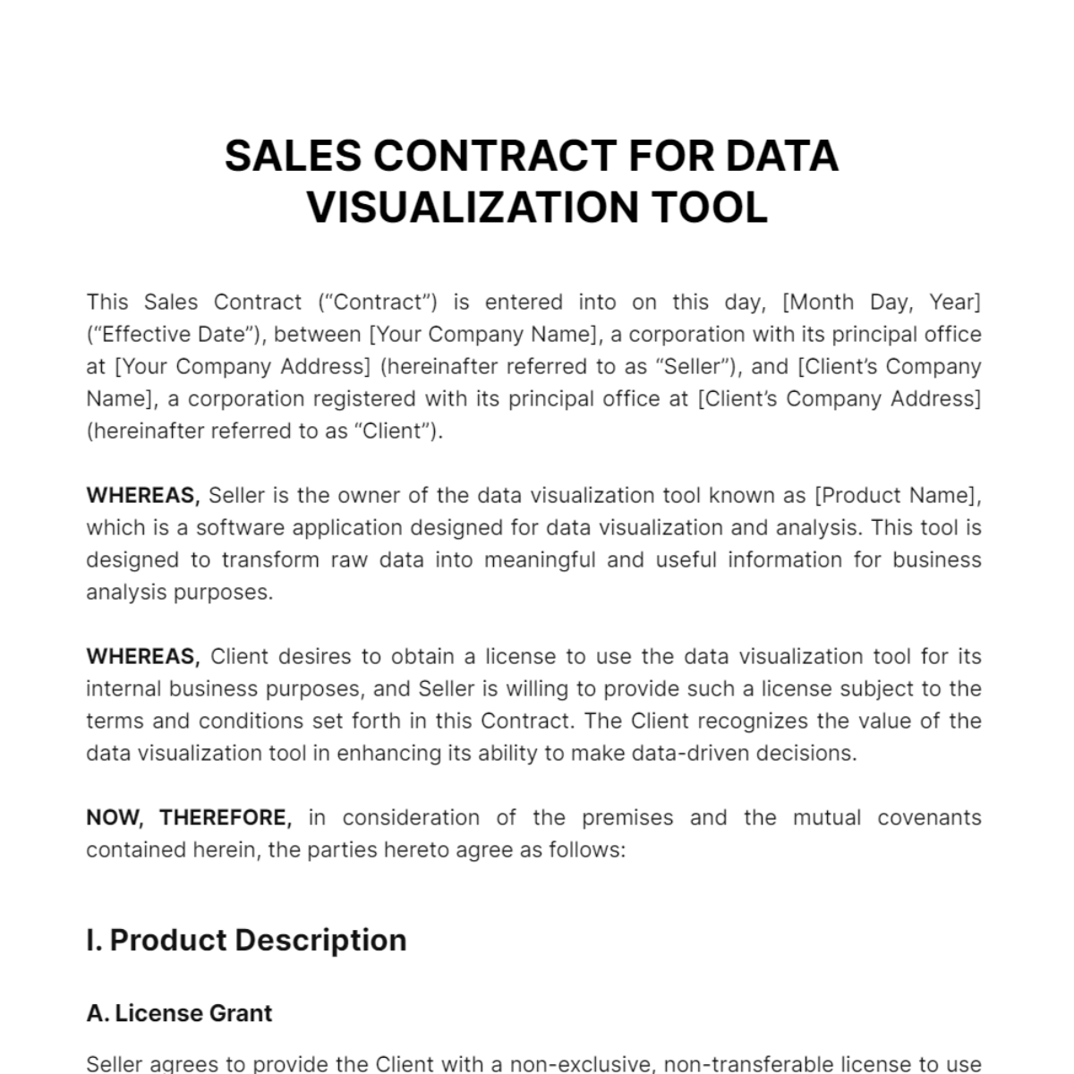 Free Sales Contract for Data Visualization Tool Template