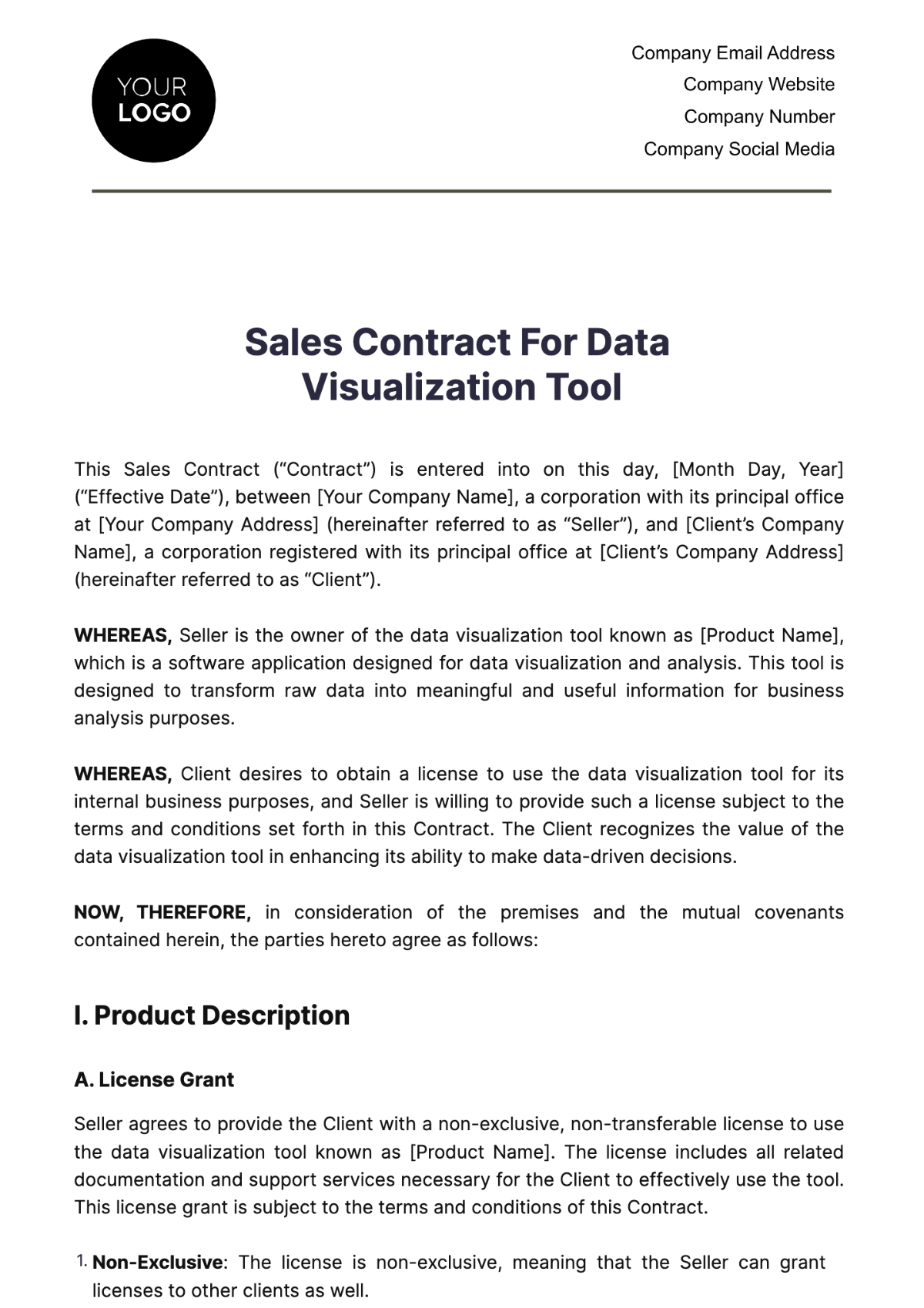 Sales Contract for Data Visualization Tool Template - Edit Online & Download