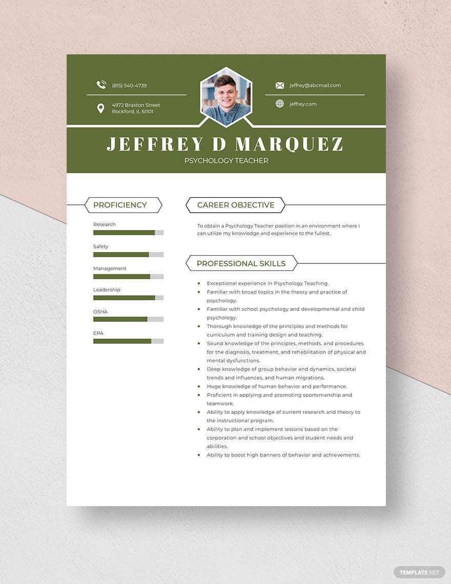 Psychology Teacher Resume Template