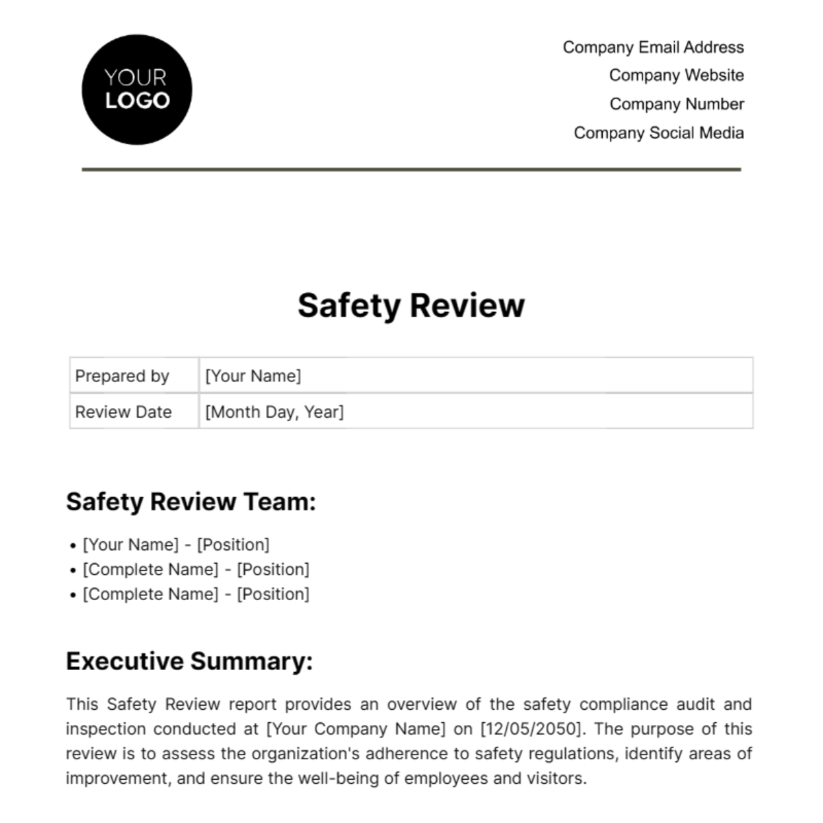 Safety Review Template - Edit Online & Download