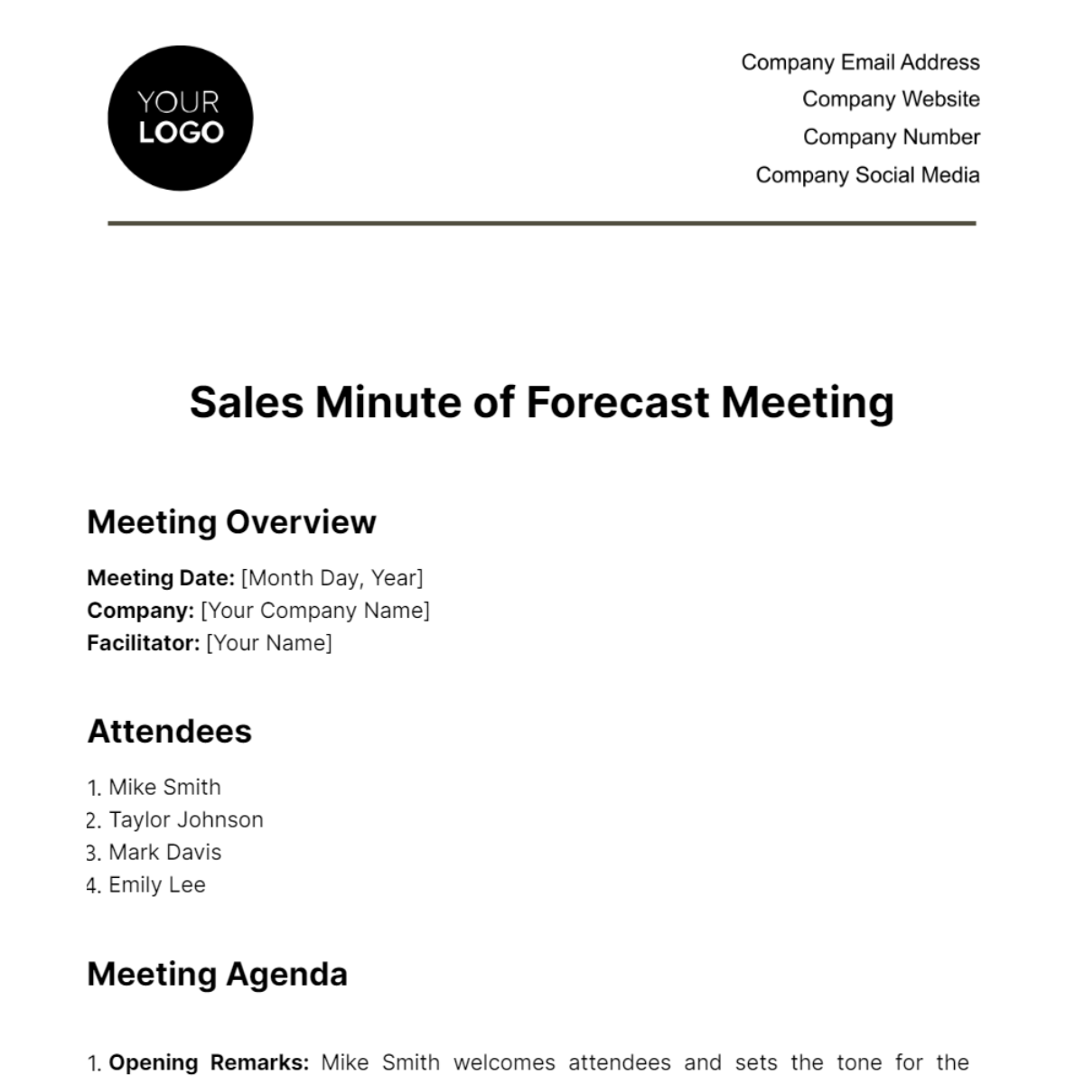 Sales Minute of Forecast Meeting Template