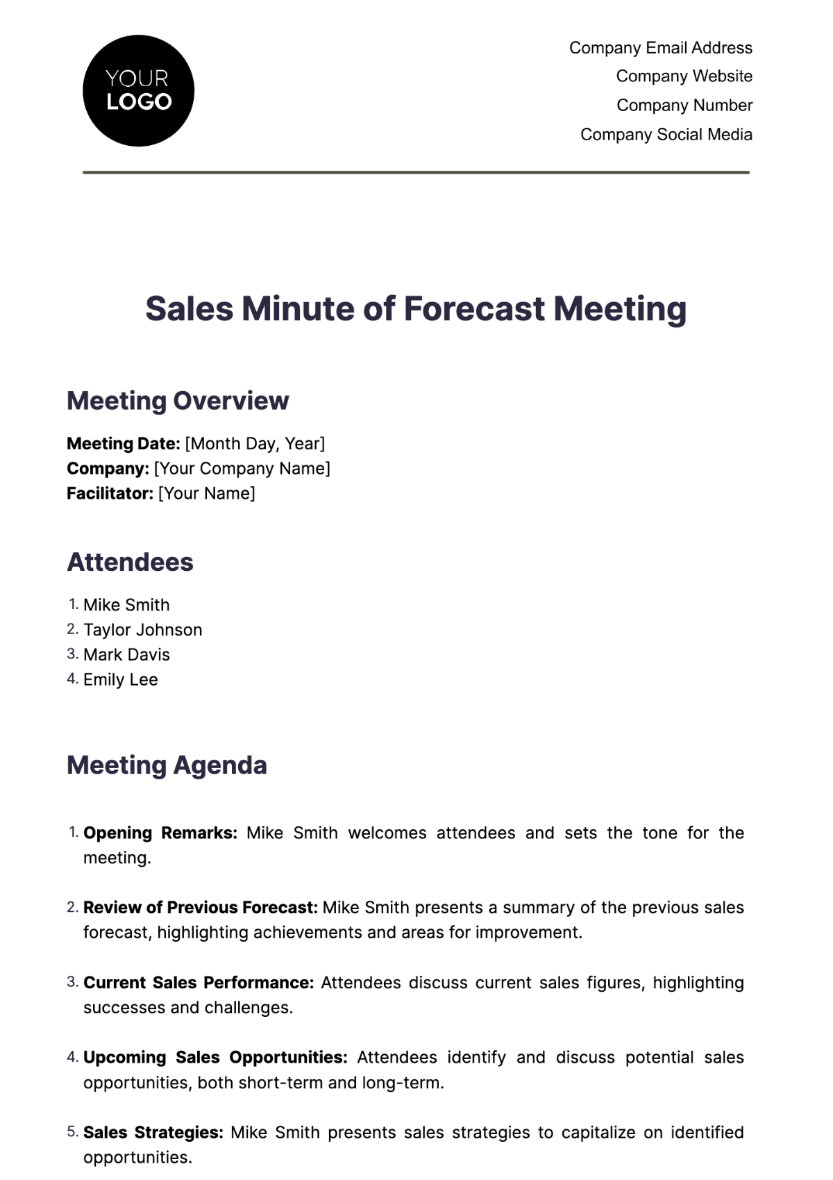 Sales Minute of Forecast Meeting Template - Edit Online & Download