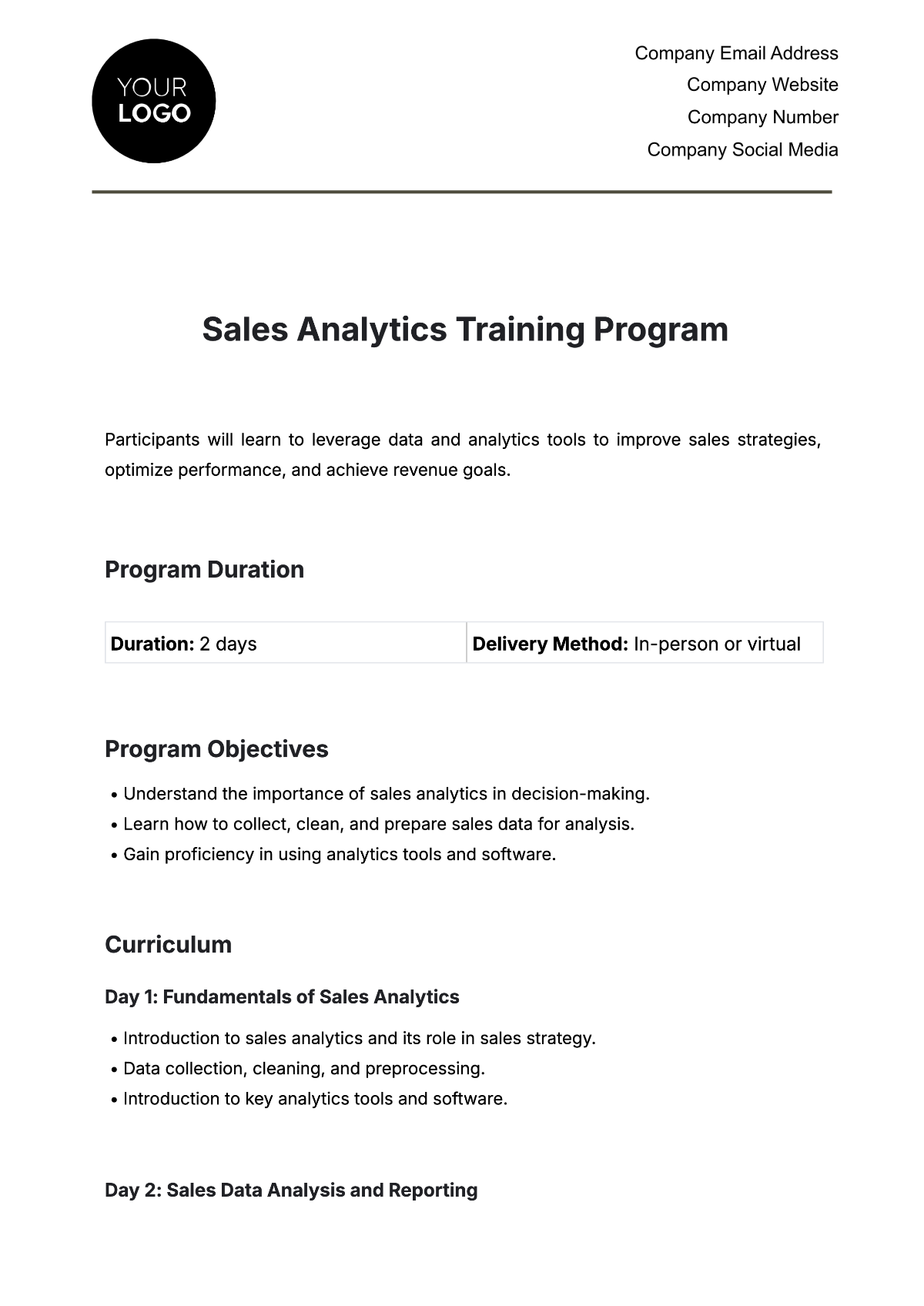 Free Sales Analytics Training Program Template