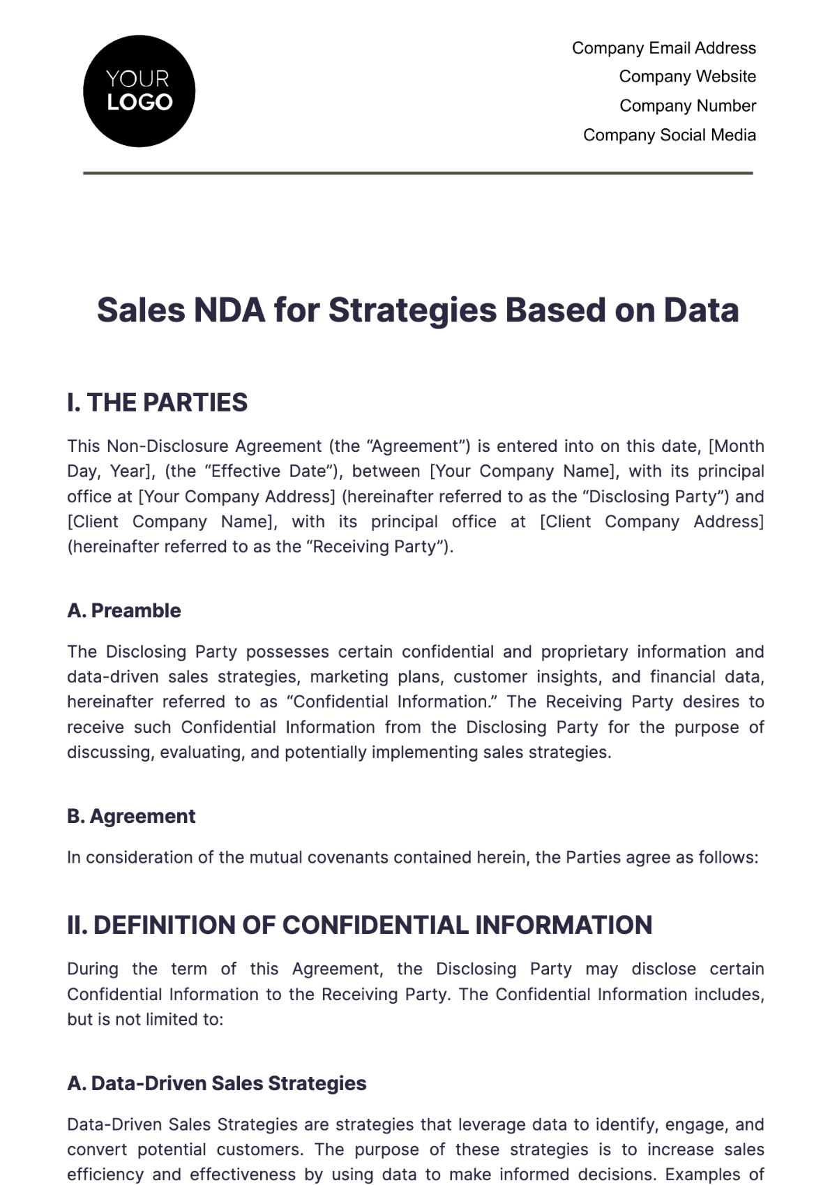 Sales NDA for Strategies Based on Data Template - Edit Online & Download