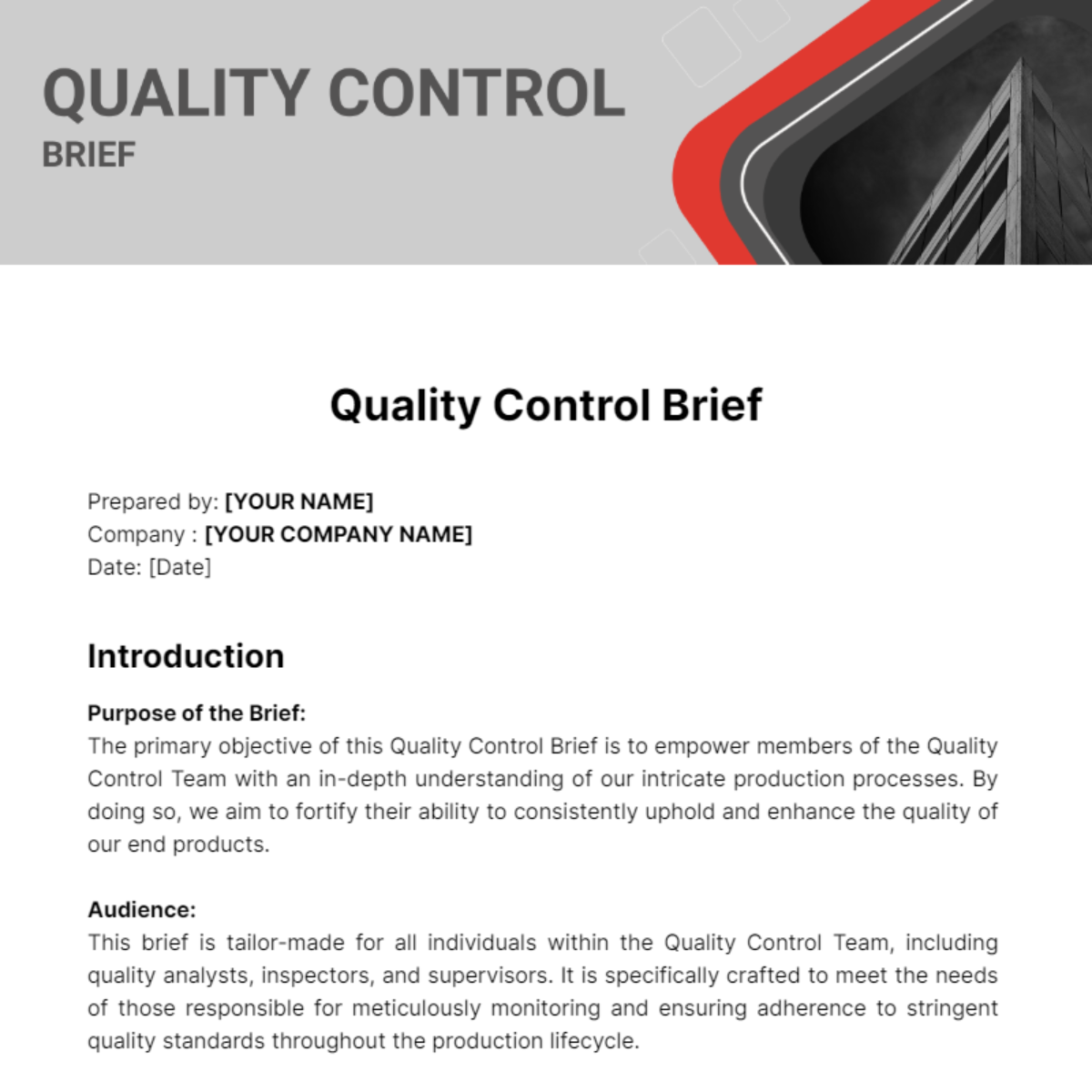 Free Quality Control Brief Template
