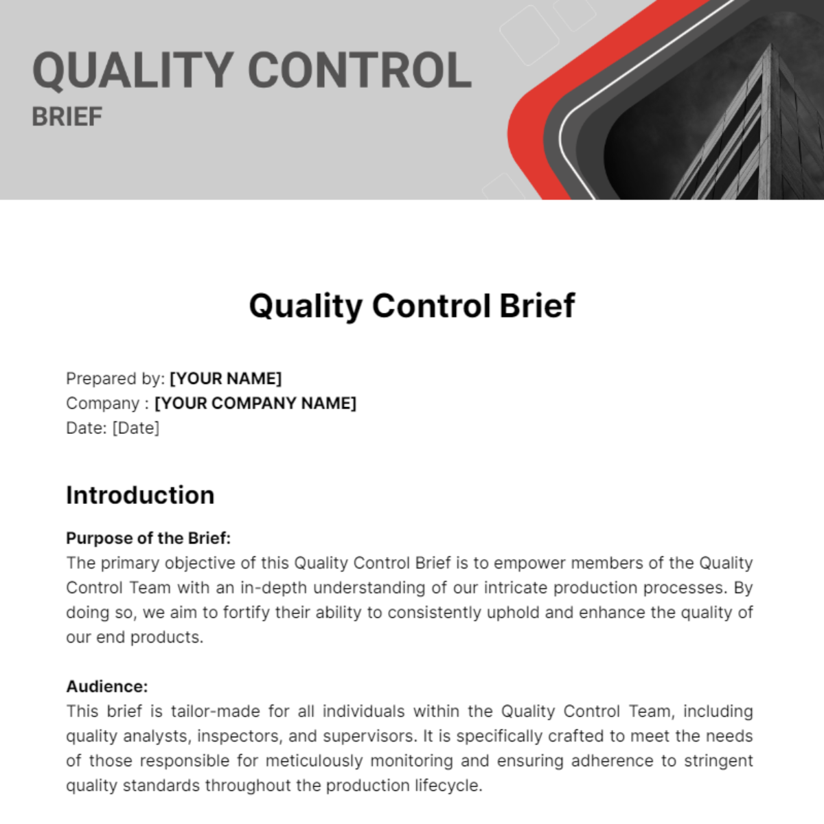 Quality Control Brief Template - Edit Online & Download