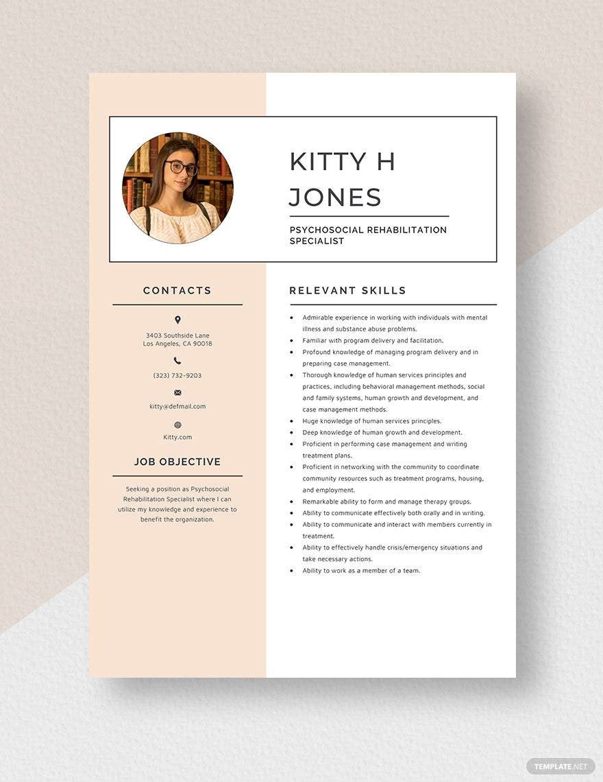 Psychosocial Rehabilitation Specialist Resume Template