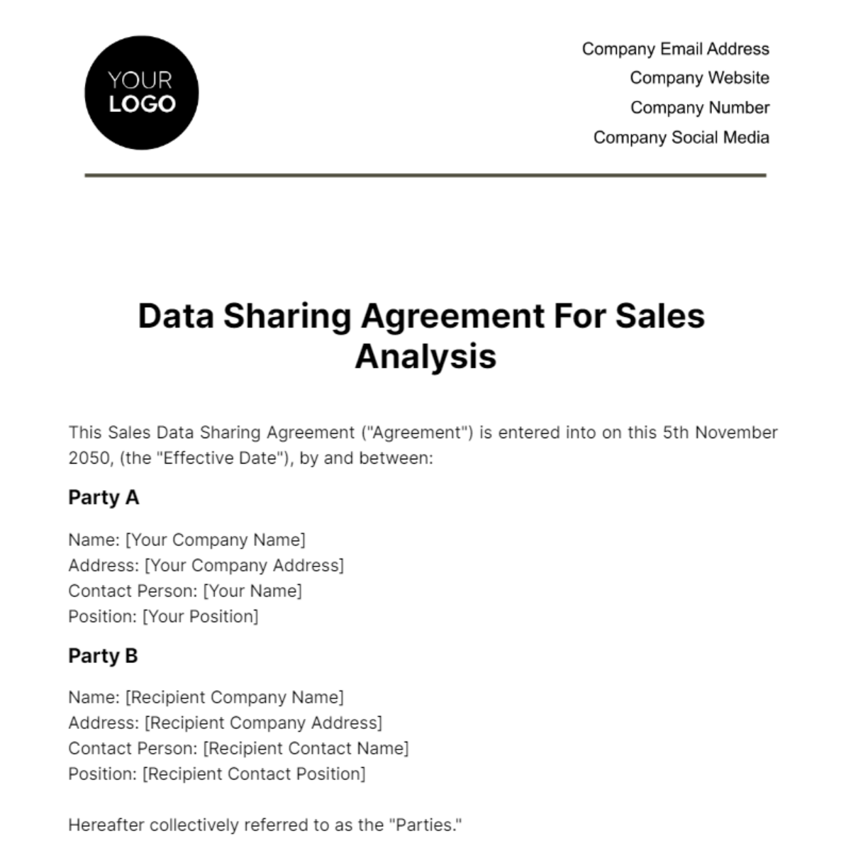 Data Sharing Agreement for Sales Analysis Template