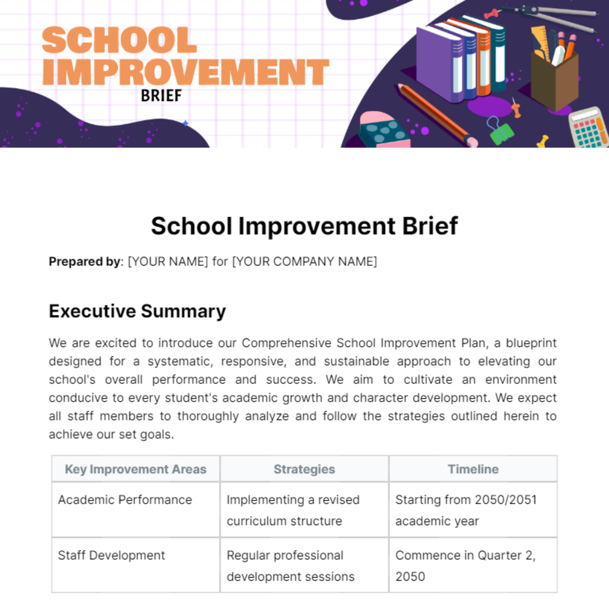 Free School Improvement Brief Template