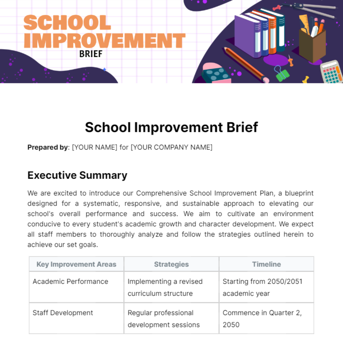 School Improvement Brief Template - Edit Online & Download