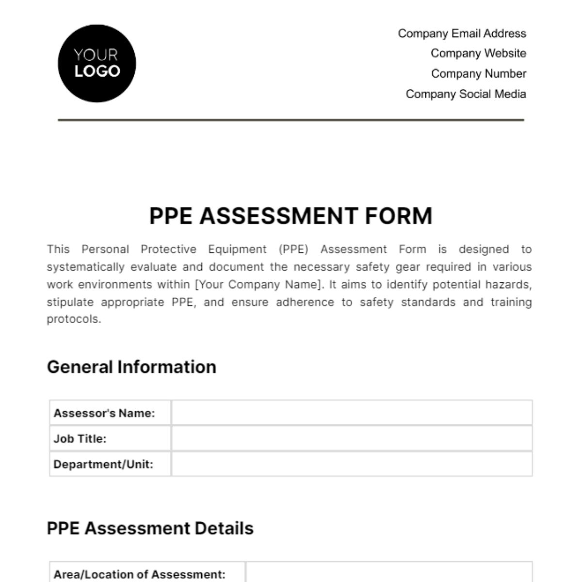 PPE Assessment Form Template