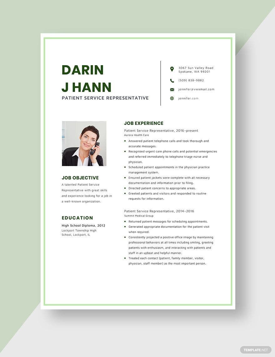 Patient Service Representative Resume Template