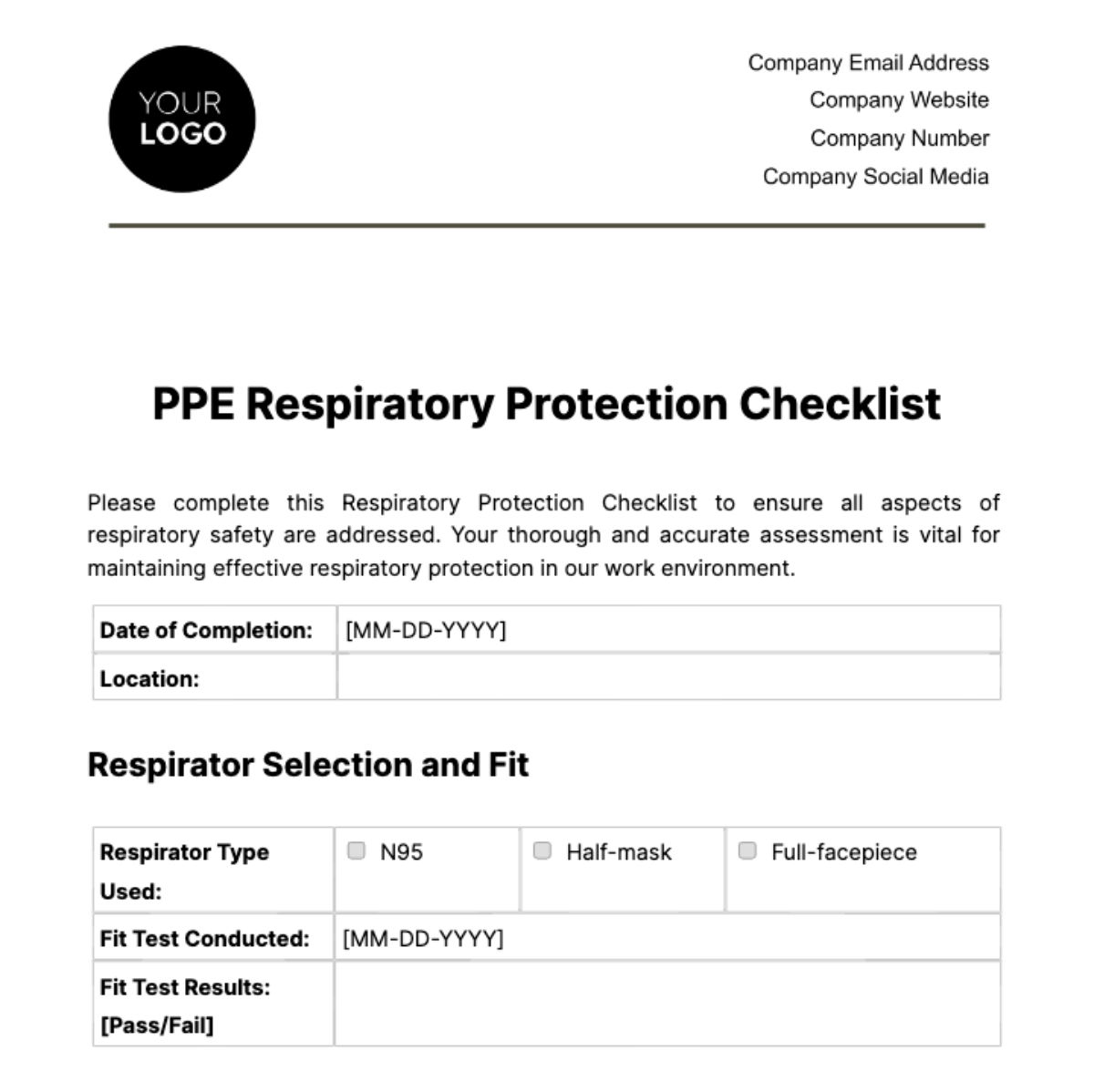 PPE Respiratory Protection Checklist Template - Edit Online & Download