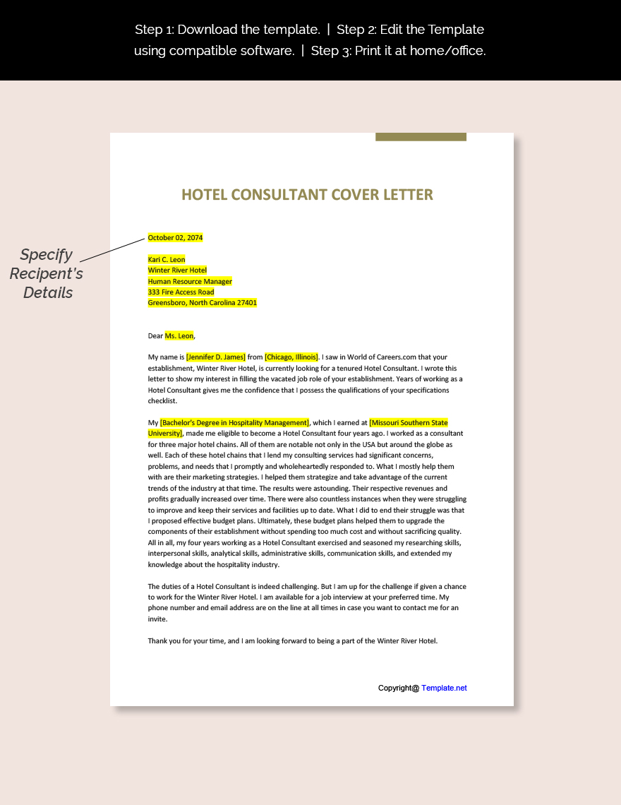Hotel Consultant Cover Letter