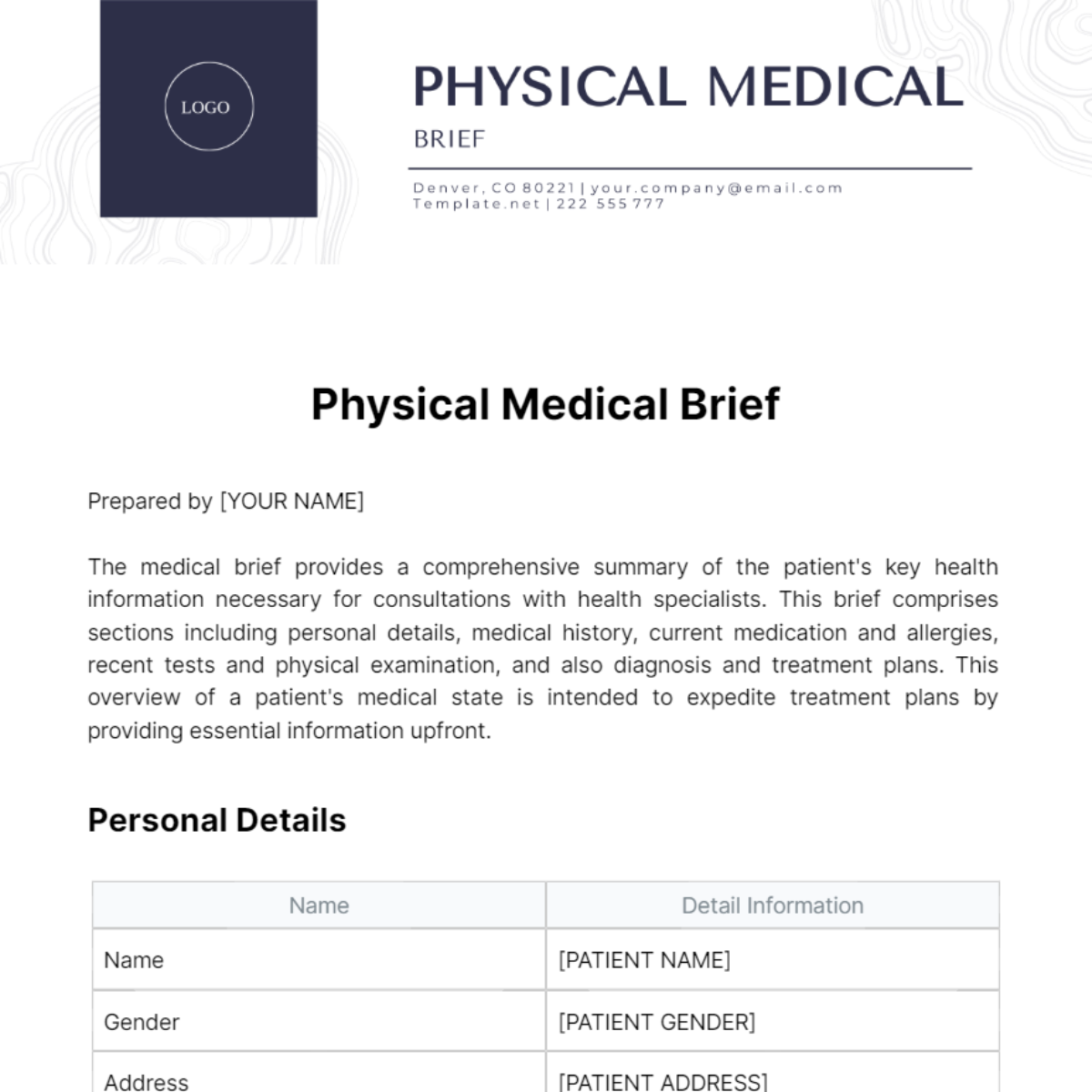 Free Physical Medical Brief Template