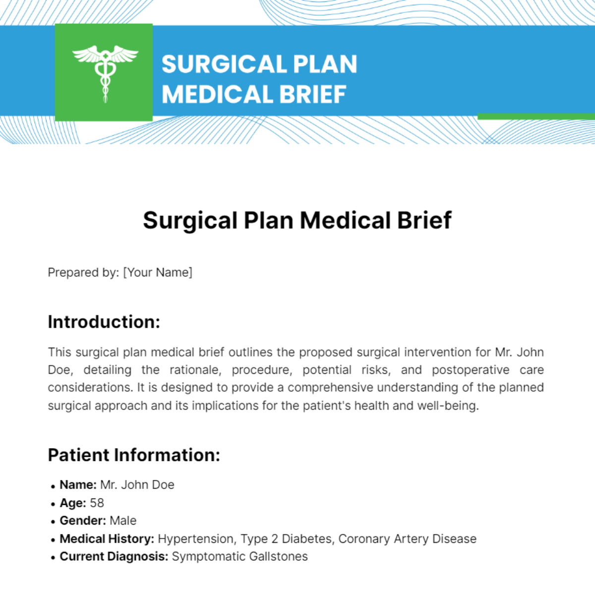 Free Surgical Plan Medical Brief Template