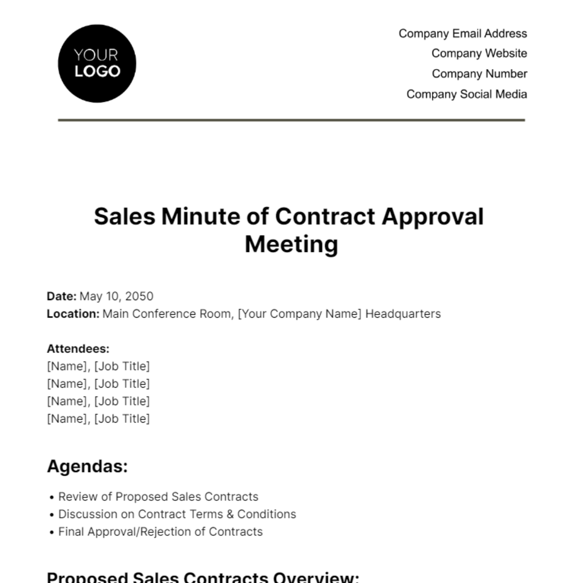 Free Sales Minute of Contract Approval Meeting Template