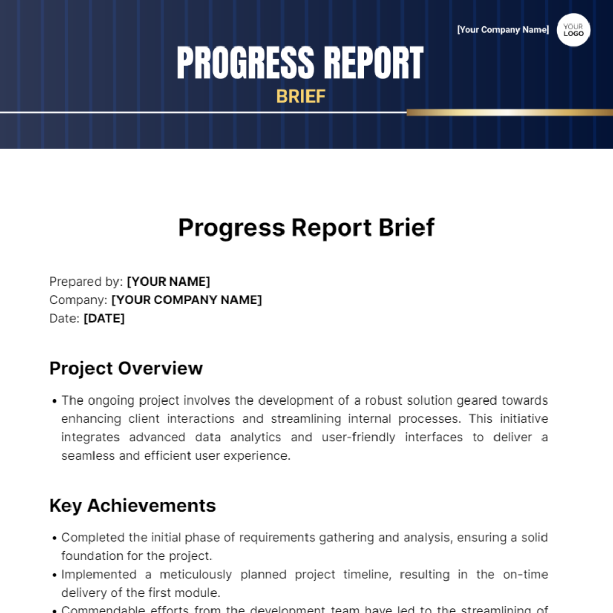 Free Progress Report Brief Template