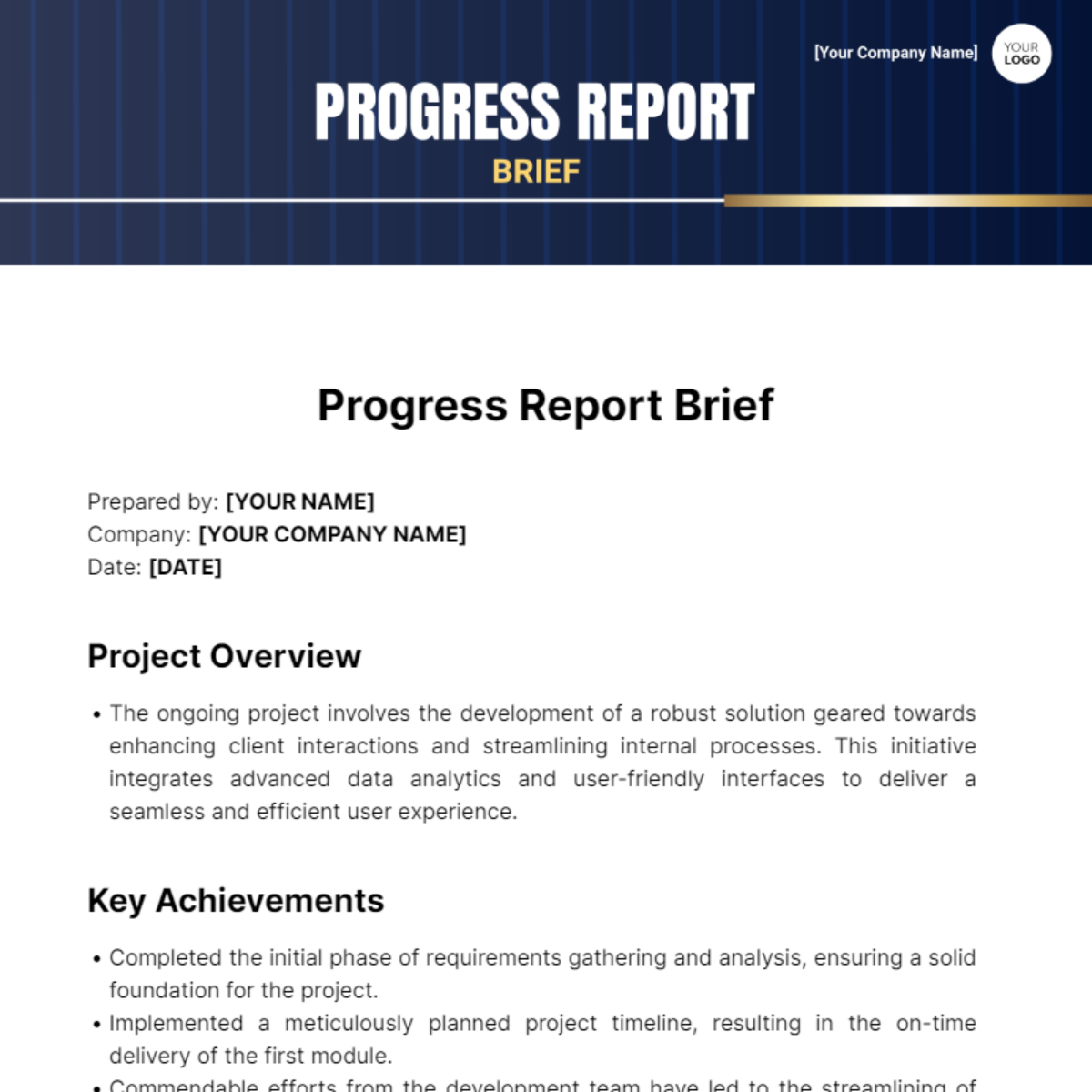 Progress Report Brief Template - Edit Online & Download