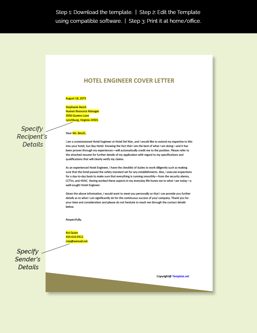 Hotel Engineer Cover Letter Template