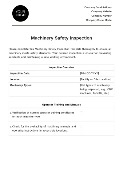 Free Machinery Safety Inspection Template to Edit Online