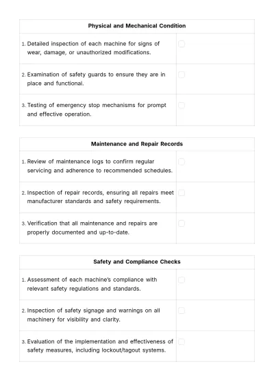 Free Machinery Safety Inspection Template to Edit Online