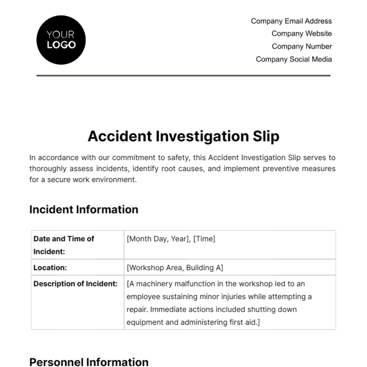 Accident Investigation Slip Template