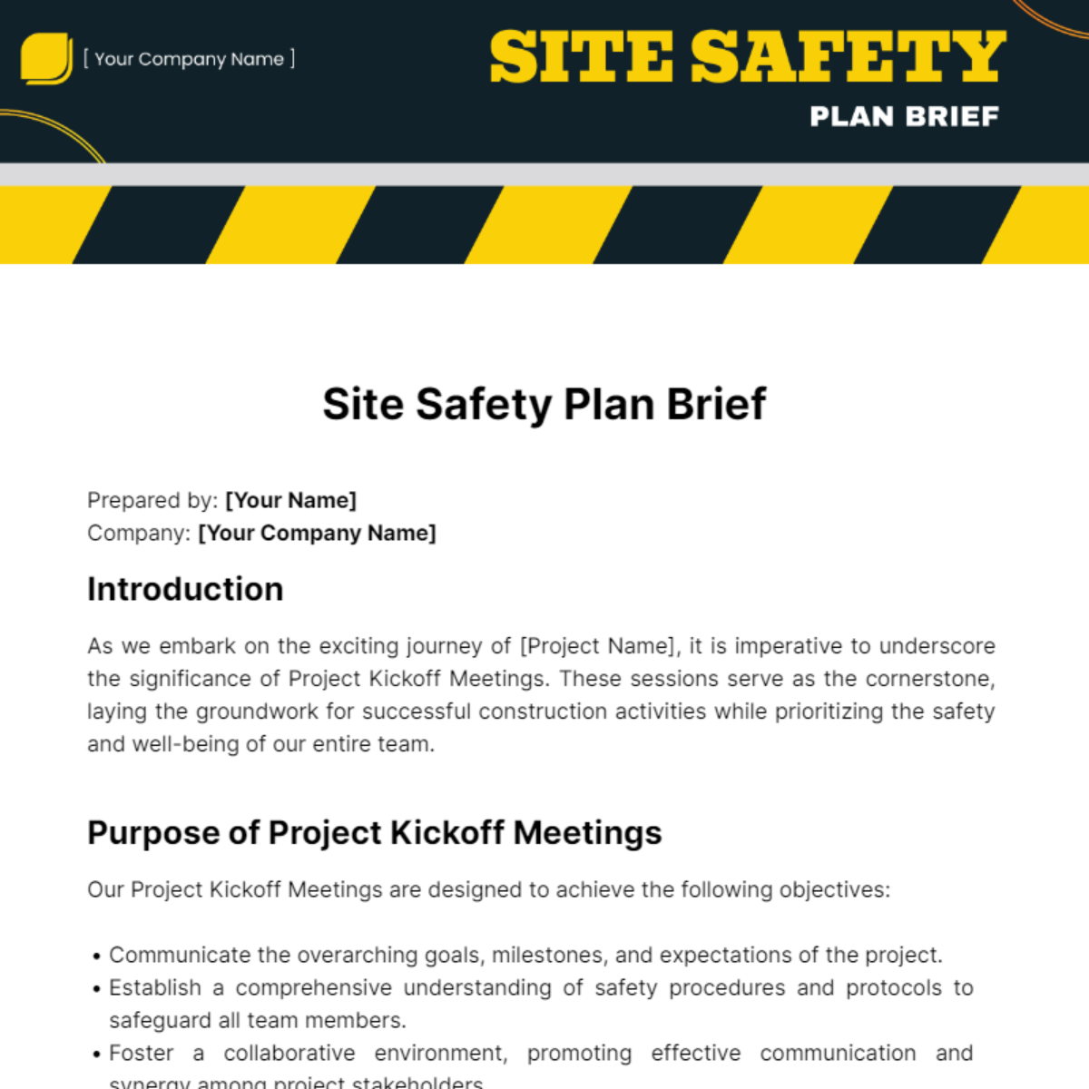 Free Site Safety Plan Brief Template