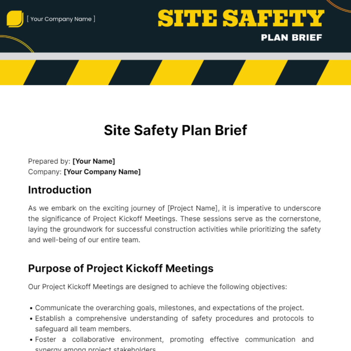 Site Safety Plan Brief Template - Edit Online & Download