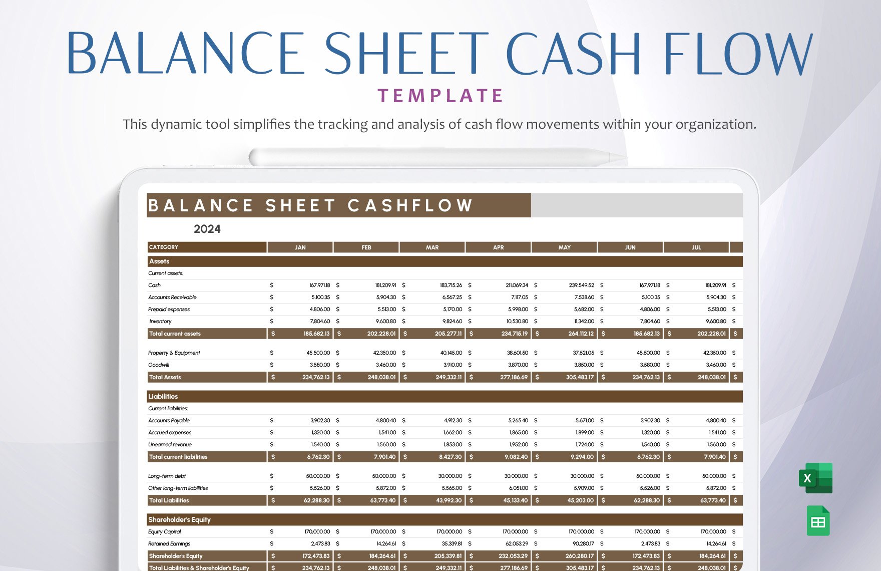 Balance Sheet Cash Flow Template in Excel, Google Sheets