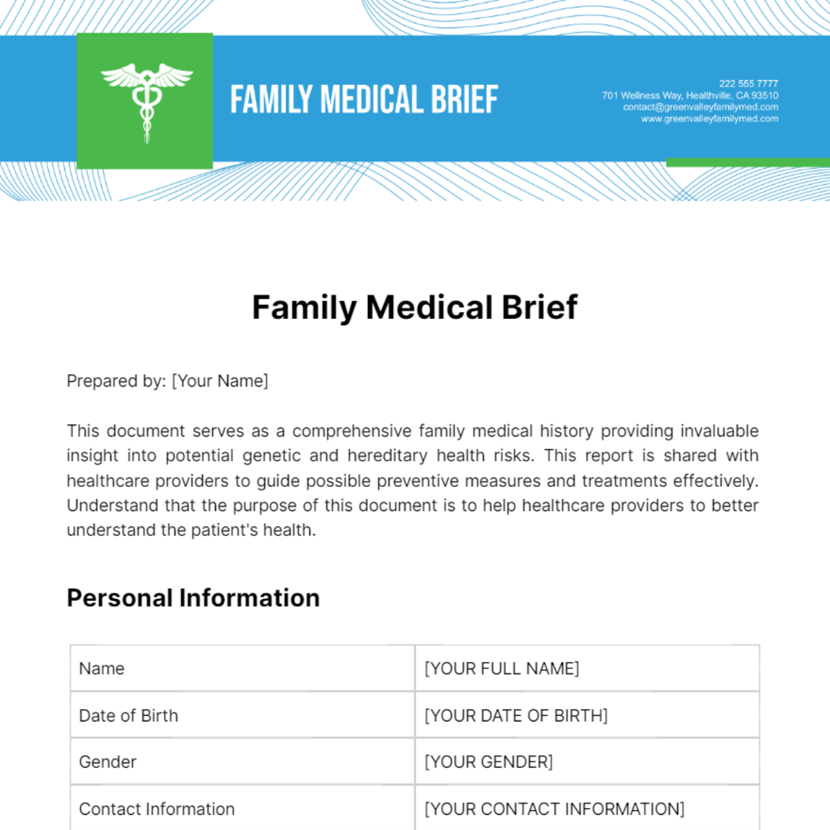 Free Family Medical Brief Template