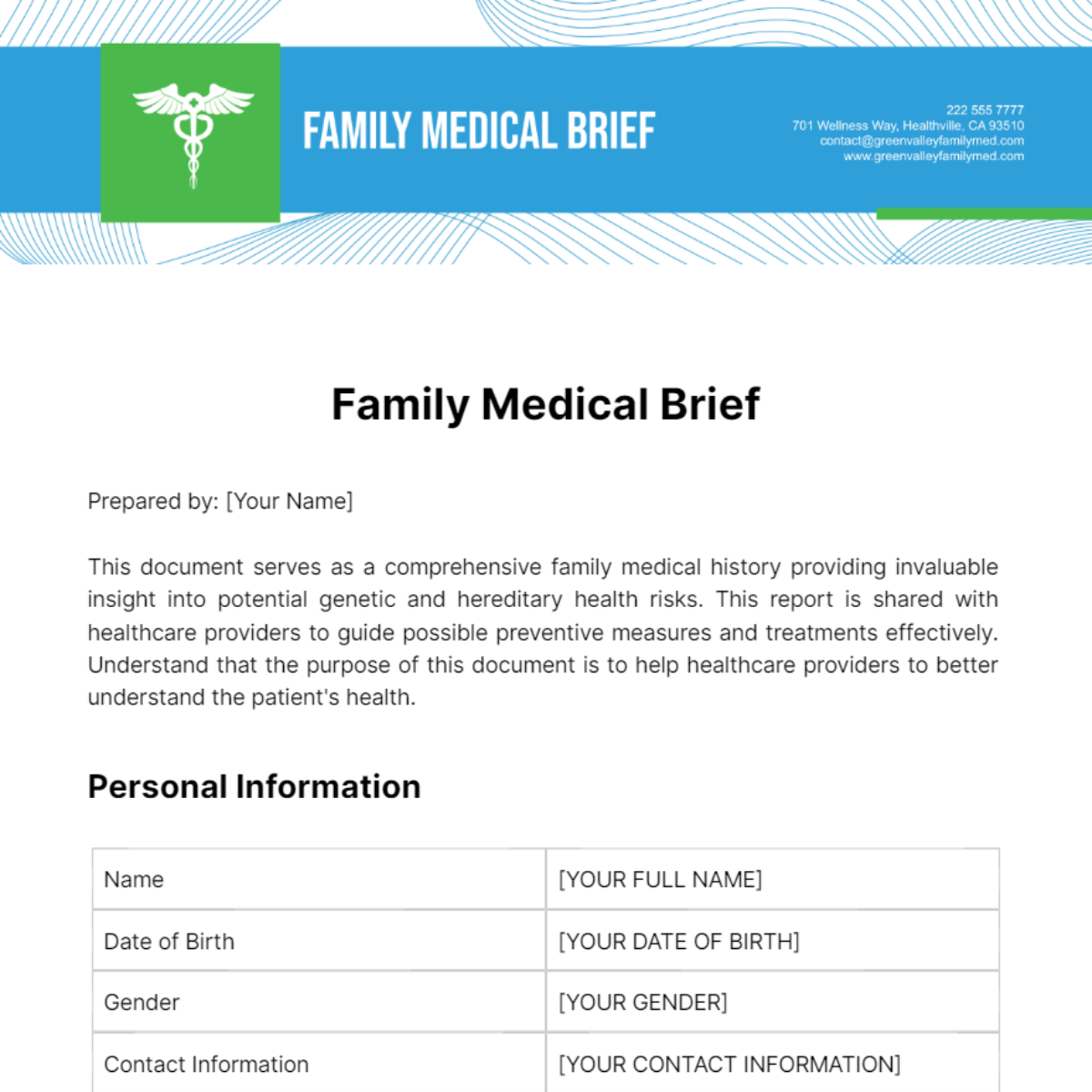 Family Medical Brief Template - Edit Online & Download